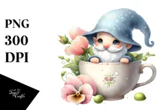 Cute Watercolor GNOME with Big HAT PNG Product Image 1