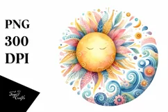 Colorful Pastel Sun Watercolor | Clipart Product Image 1