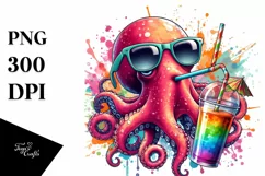 Colorful Octopus Drink Straw Paint Splash Clipart Product Image 1