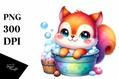 Colorful Baby Squirrel on Bubbly Bucket Watercolor Clipart Product Image 3