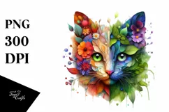 Abstract Vibrant Watercolor Kitten PNG Product Image 1