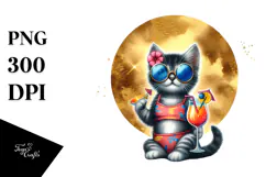 Funky Kitten Wearing Beachwear, Transparent PNG Product Image 1