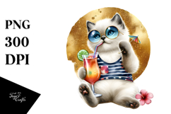 Funky Kitten in Beachwear Drinking Cocktail Product Image 1