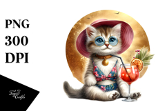 Funky Kitten in Beachwear Drinking Cocktail Product Image 1