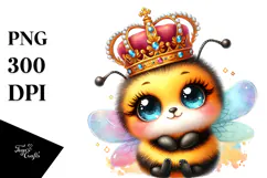 Vibrant Watercolor Baby Bee with Royal Crown, High-Res PNG Product Image 1