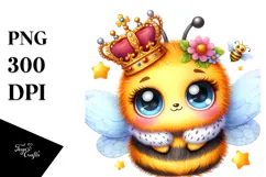 Vibrant Watercolor Baby Bee with Royal Crown, High-Res PNG Product Image 1