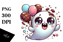 Adorable Ballooning Ghost with Chocolate PNG Product Image 1