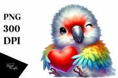 Adorned Baby Parrot Holding Heart PNG Product Image 1