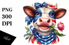Enthusiastic Cow Portrait with Tulip and Rose Clipart Product Image 1