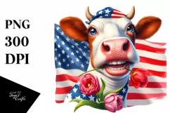 Enthusiastic Cow Portrait with Tulip and Rose Clipart Product Image 3