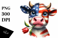 Enthusiastic Cow Portrait with Tulip and Rose Clipart Product Image 3