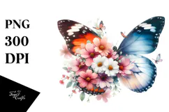 Pretty Butterfly with Flowers PNG Product Image 1