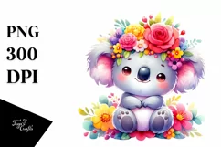 Cute Cartoon Koala Flower Crown Clipart Product Image 3