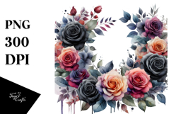 Watercolor Abstract Frame with Black Roses | Clipart Product Image 1