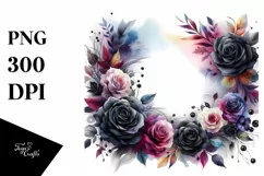 Watercolor Abstract Frame with Black Roses | Clipart Product Image 1
