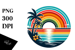 Retro Tropical Rainbow Sunset, PNG Product Image 1