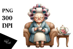 Old Lady Watercolor Character Sitting on a Sofa | Clipart Product Image 1
