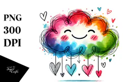 Colorful Cloud with Hanging Hearts PNG Product Image 1