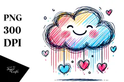 Colorful Cloud with Hanging Hearts PNG Product Image 1