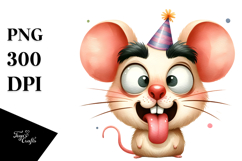 Sarcastic Mouse with Party Hat, PNG Product Image 1