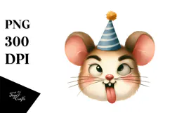 Sarcastic Mouse with Party Hat, PNG Product Image 1