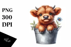 Cute Highland Cow Sitting Flowers | Clipart Product Image 3