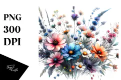 Vibrant Wild Flowers Watercolor PNG Product Image 1