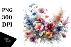 Vibrant Wild Flowers Watercolor PNG Product Image 1