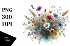 Vibrant Wild Flowers Watercolor PNG Product Image 1