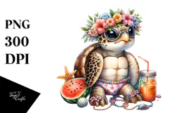 Digital Watercolor Baby Turtle in Beachwear, High-Res PNG Product Image 1