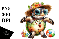 Digital Watercolor Baby Turtle in Beachwear, High-Res PNG Product Image 1