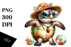 Digital Watercolor Baby Turtle in Beachwear, High-Res PNG Product Image 1