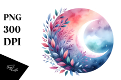 Vibrant Whimsical Moon with Foliage | Sublimation | Clipart Product Image 1