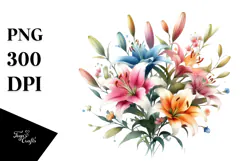 Colorful Lily Watercolor Design, Transparent PNG Product Image 1