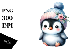 Energetic Baby Penguin in Watercolor PNG Product Image 1