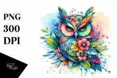 Owl with Flowers and Splashes, Transparent PNG Product Image 3