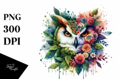 Owl with Flowers and Splashes, Transparent PNG Product Image 1