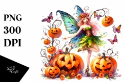 Fairy Dressed for Halloween Pumpkins | Sublimation | Clipart Product Image 1