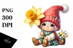 Cute Baby Gnome with Daffodil PNG Product Image 1
