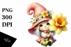 Cute Baby Gnome with Daffodil PNG Product Image 1