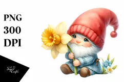 Cute Baby Gnome with Daffodil PNG Product Image 1