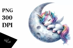 Cute Baby Unicorn on the Moon | Sublimation Clipart Product Image 1