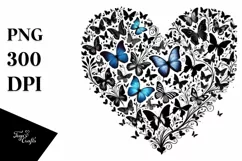 Butterflies Silhouettes Heart PNG Product Image 1