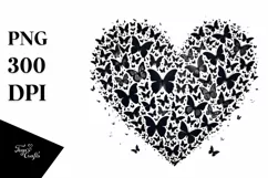 Half Butterfly Heart Silhouettes, PNG Product Image 1