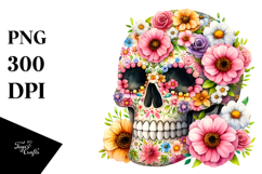 Cute Skull with Spring Flowers PNG Product Image 1