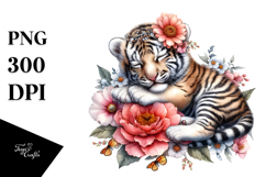 Digital Baby Tiger Sleeping on Flower, Transparent PNG Product Image 1