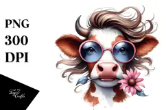 Funny Cow with Cool Hair, Graceful Expression, PNG Product Image 1