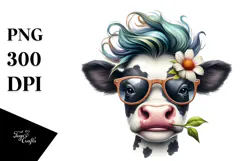 Funny Cow with Cool Hair, Graceful Expression, PNG Product Image 1