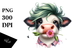 Funny Cow with Cool Hair, Graceful Expression, PNG Product Image 1