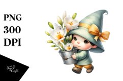 Cute Baby Gnome with Freesia Bucket PNG Product Image 1